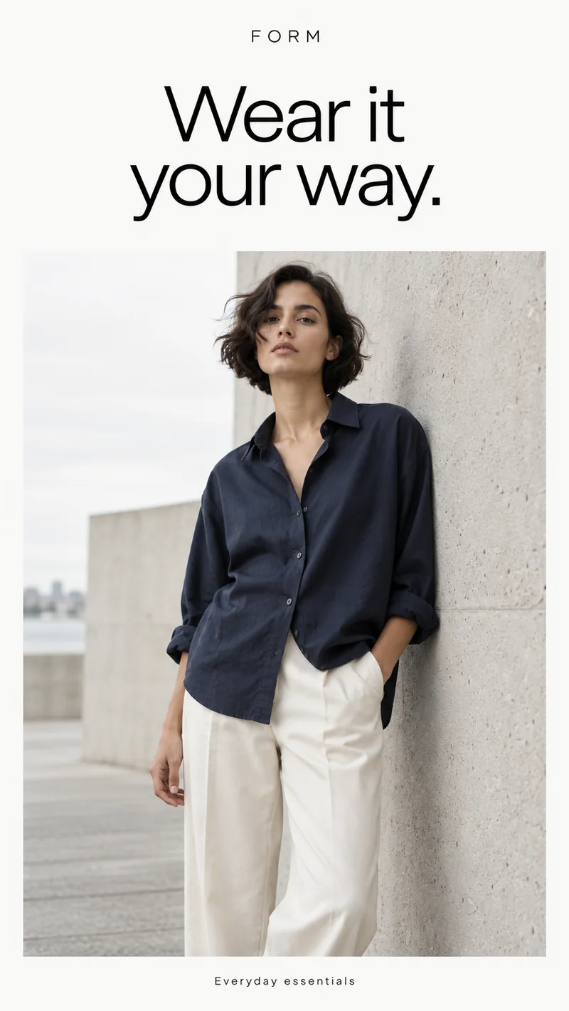 FORM apparel poster with a navy shirt and the headline Wear it your way.
