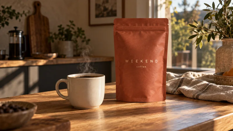 WEEKEND coffee and a ceramic cup in warm morning light